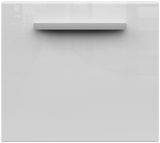 Frontansicht einer modernen, weißen Schublade mit einem schlichten Griff.