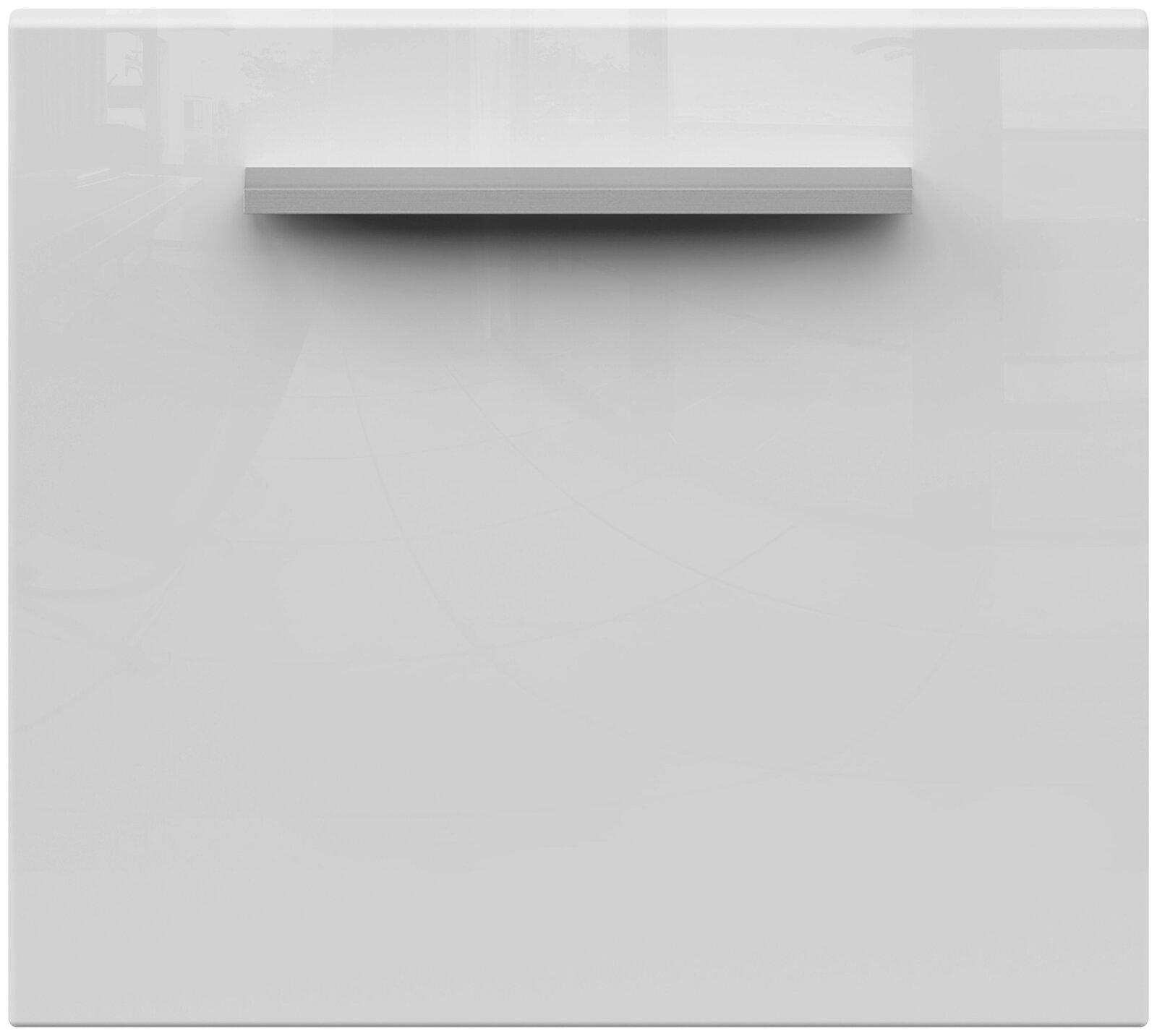 Frontansicht einer modernen, weißen Schublade mit einem schlichten Griff.