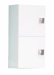 Weißer Oberschrank mit zwei Türen und modernen Griffen, seitliche Perspektive