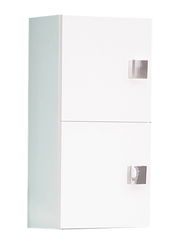 Weißer Oberschrank mit zwei Türen und modernen Griffen, seitliche Perspektive