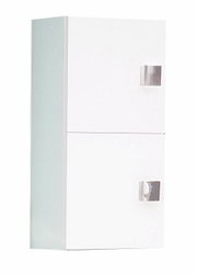 Weißer Oberschrank mit zwei Türen und modernen Griffen, seitliche Perspektive