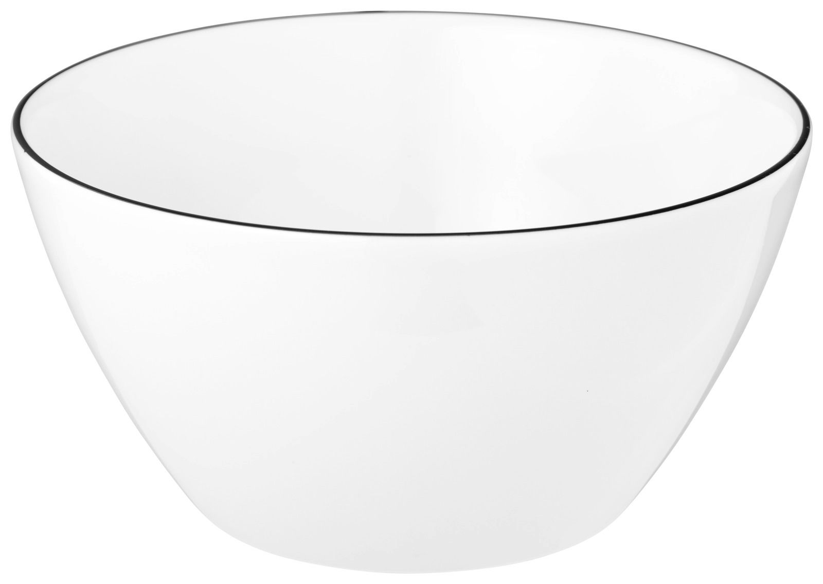 Weiße Schale mit schwarzem Rand, seitliche Perspektive