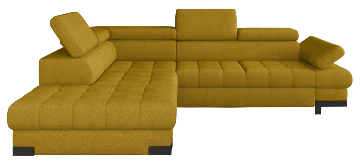 Gelbe Eckgarnitur mit verstellbaren Kopfstützen, seitliche Perspektive