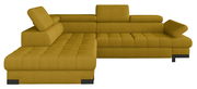 Gelbe Eckgarnitur mit verstellbaren Kopfstützen, seitliche Perspektive
