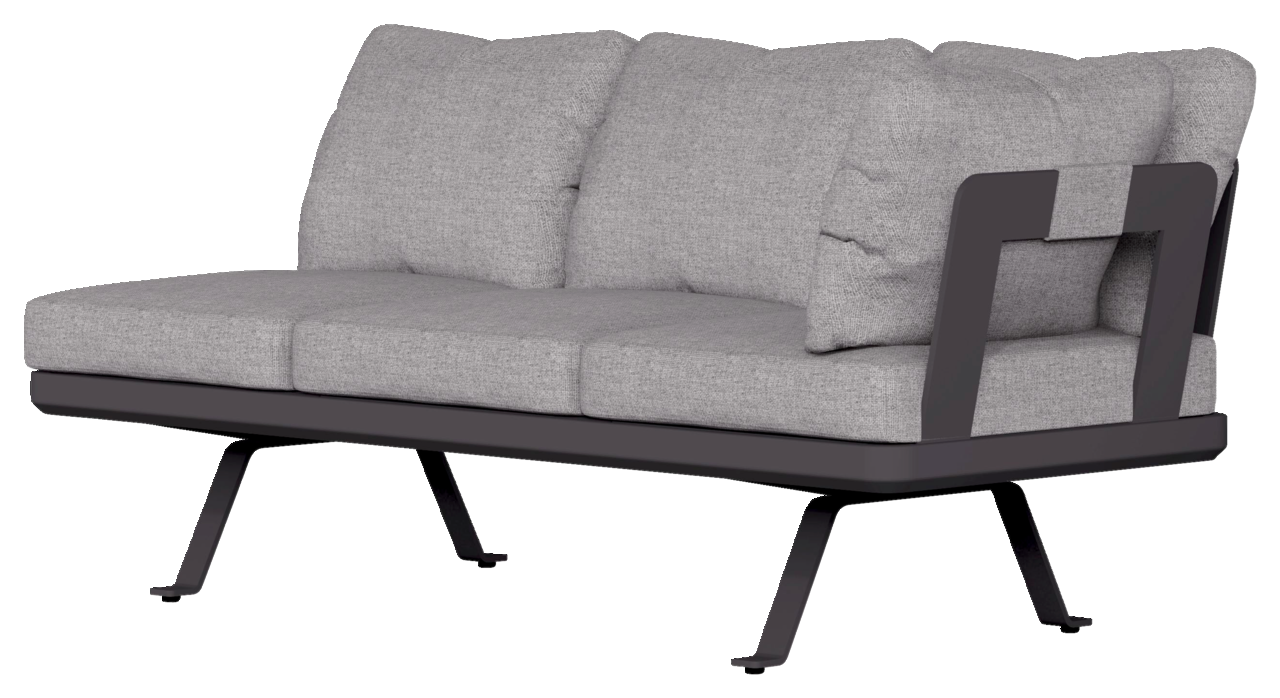 Graue Lounge-Rückenlehne mit modernem Design, seitliche Perspektive