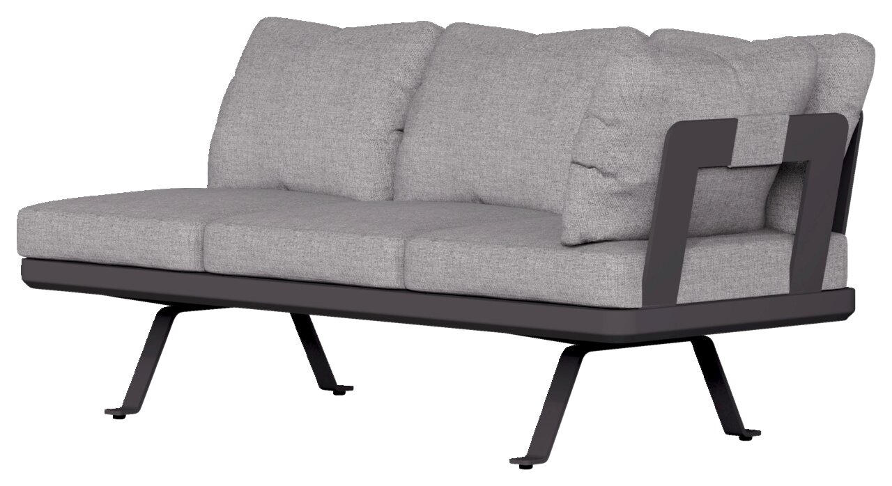 Graue Lounge-Rückenlehne mit modernem Design, seitliche Perspektive