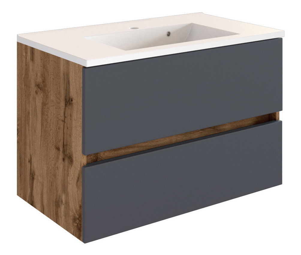 XORA Waschplatz LUCCA Moderner Waschplatz mit Holz- und Grautönen, seitliche Perspektive