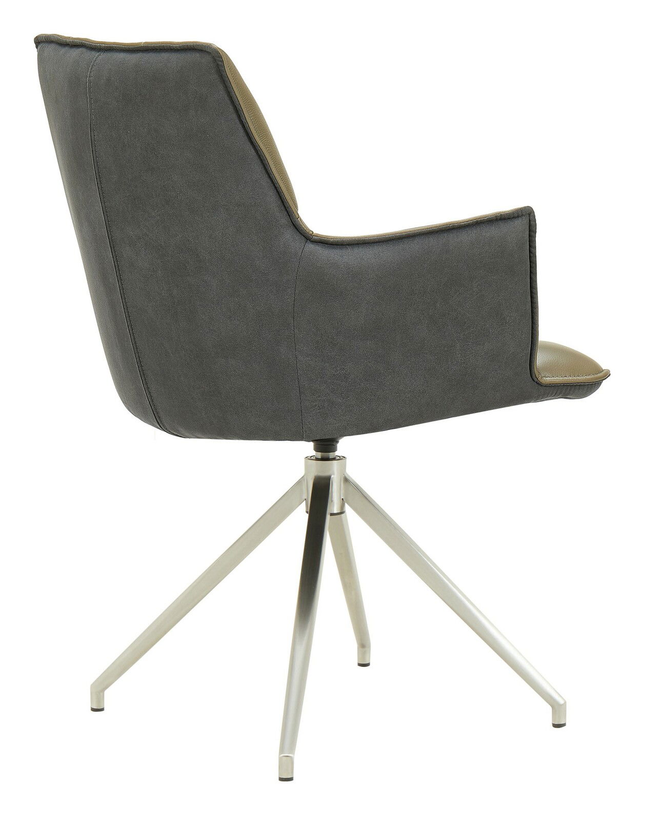 Rückansicht eines modernen Sessels mit grauem Bezug und Metallbeinen, Modell Novel Sessel OSAKA 3.0