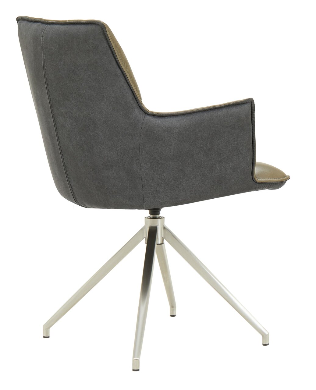 Achterkant van een moderne fauteuil met grijze bekleding en metalen poten, model Novel fauteuil OSAKA 3.0