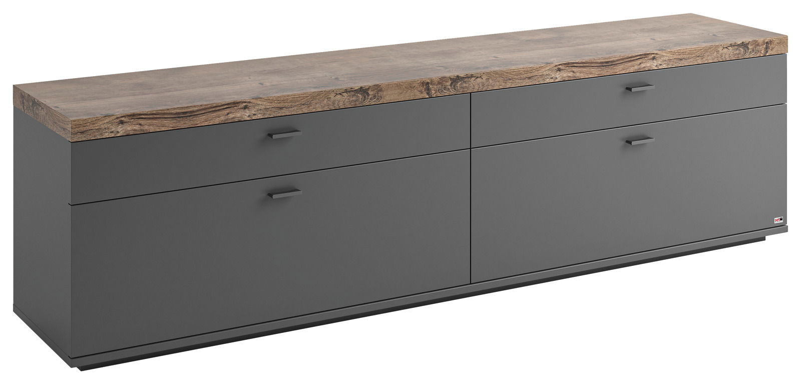 Set one by Musterring TV-Lowboard SET ONE LANCASTER TV-Lowboard in grauer Farbe mit rustikaler Holzoberfläche, seitliche Perspektive