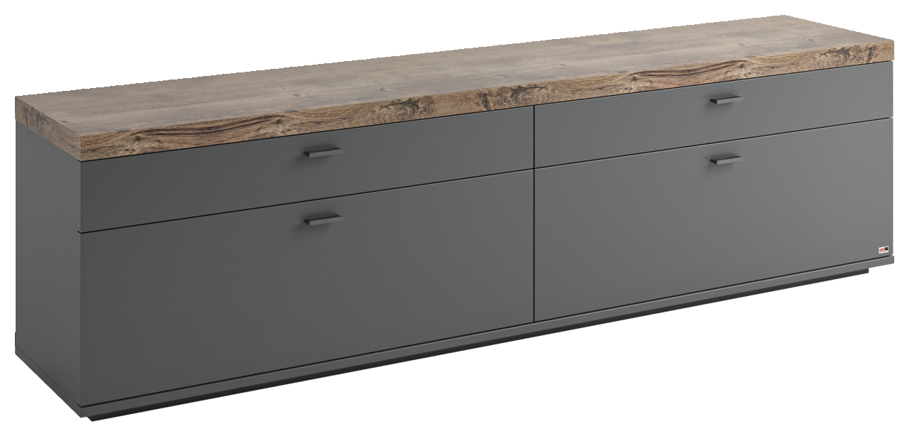 Set one by Musterring TV-Lowboard SET ONE LANCASTER TV-Lowboard in grauer Farbe mit rustikaler Holzoberfläche, seitliche Perspektive