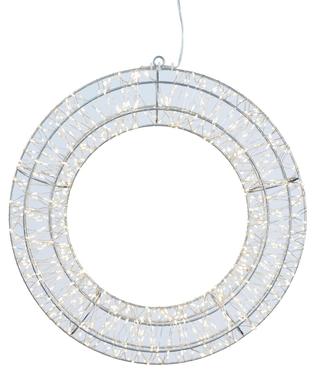 LED-Kranz mit 720 Lichtern, Durchmesser 38 cm, frontal betrachtet, mit Timer-Funktion.