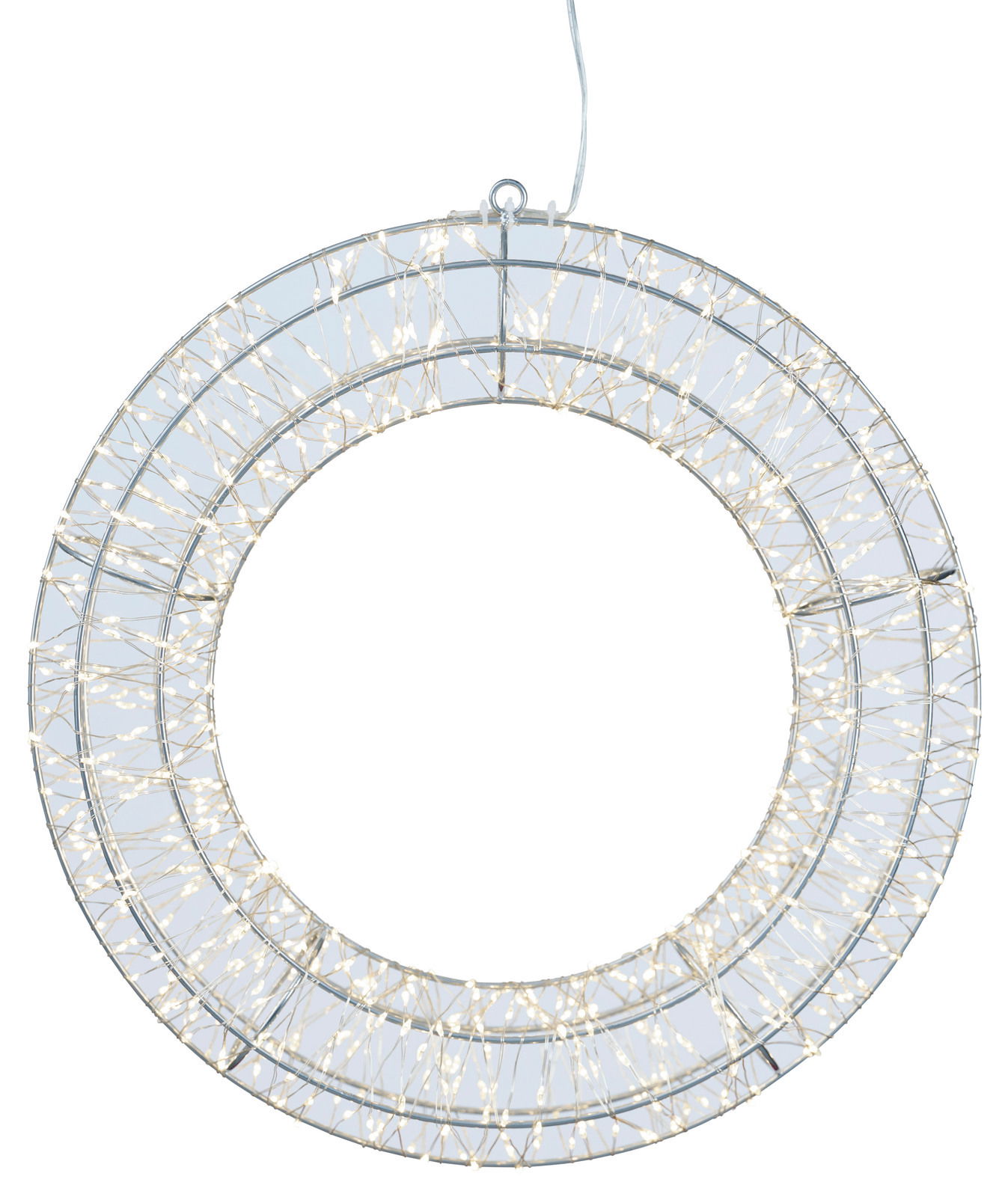 LED-Kranz mit 720 Lichtern, Durchmesser 38 cm, frontal betrachtet, mit Timer-Funktion.
