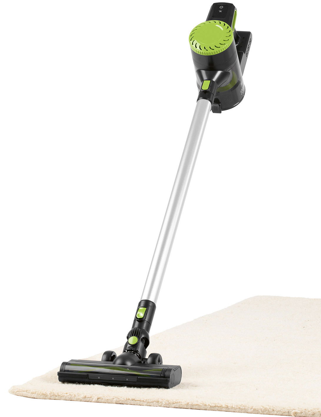 Akku-Zyklon-Staubsauger 22,2V in seitlicher Perspektive auf einem Teppich