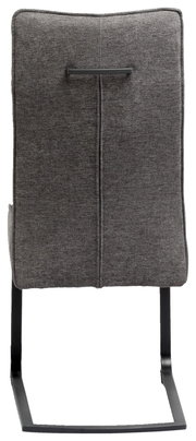 Rückansicht eines grauen Freischwinger-Stuhls mit Metallgestell und Griffleiste am Rücken.