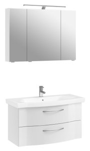 Moderner Badblock mit Spiegelschrank und Waschbeckenunterschrank, Frontalansicht