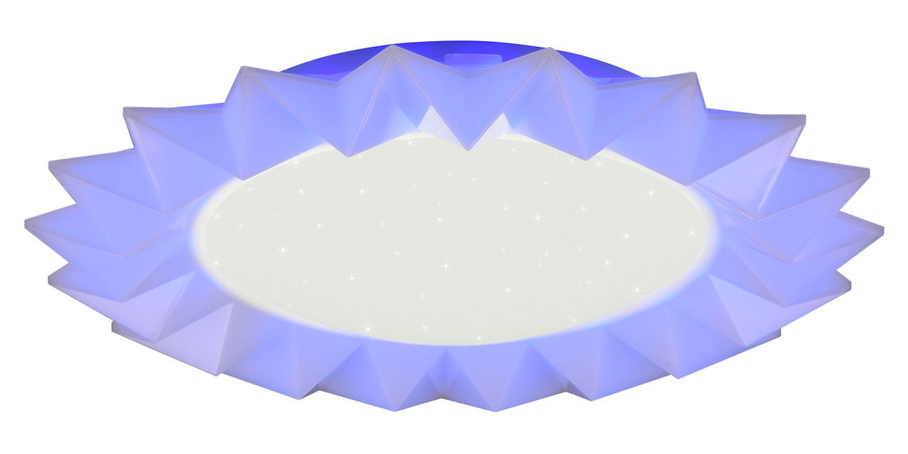 LED-Deckenleuchte SUNFLOWER mit blauer, sternförmiger Umrandung, Ansicht von unten