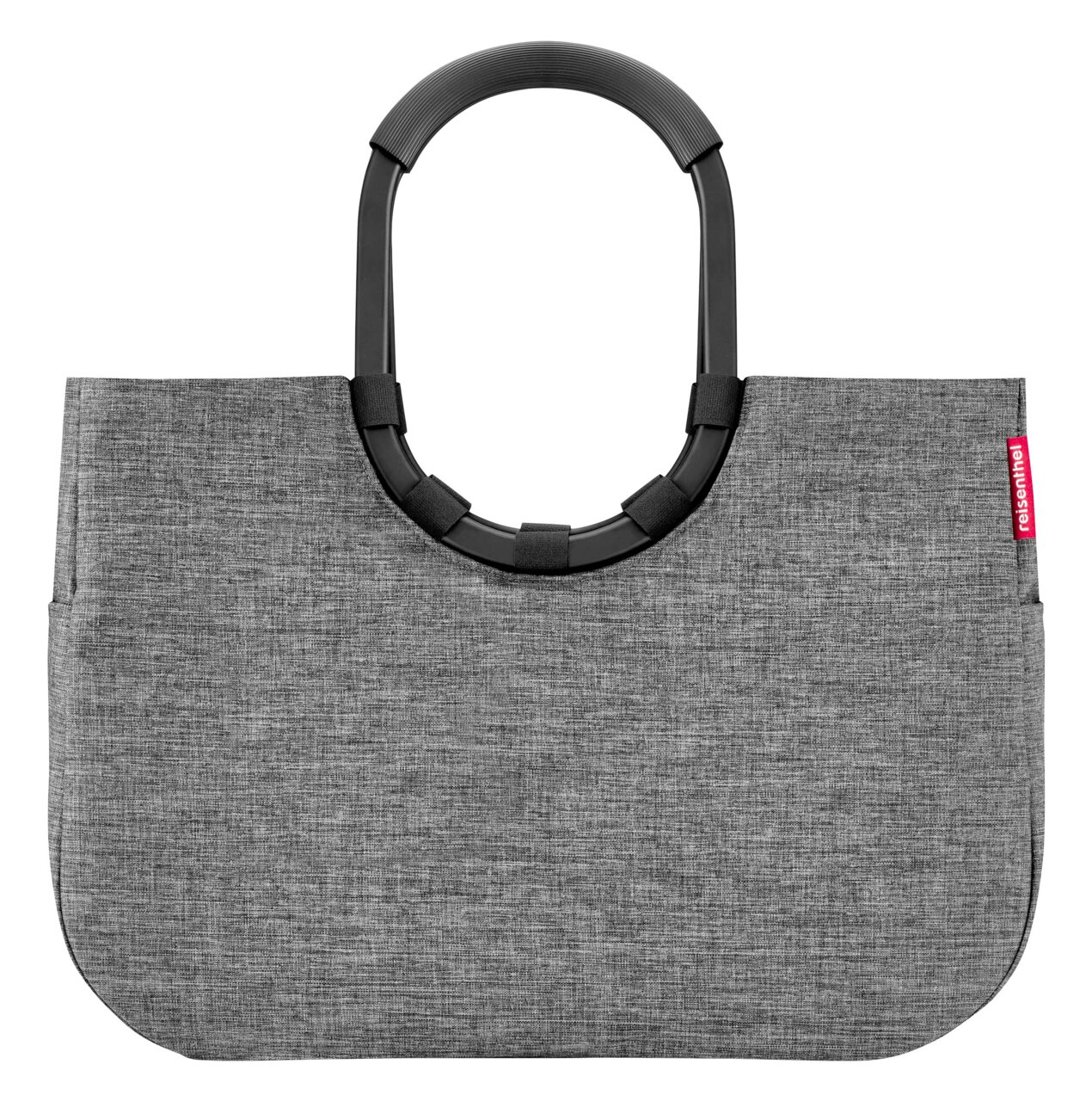 Grauer Loopshopper mit schwarzem, ovalem Griff, Vorderansicht