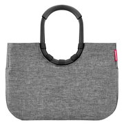 Grijze loopshopper met zwarte, ovale handgreep, vooraanzicht