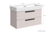 Waschtisch-Set mit zwei Schubladen, Frontansicht, Maße: 100 cm Breite, 48 cm Tiefe, 62 cm Höhe