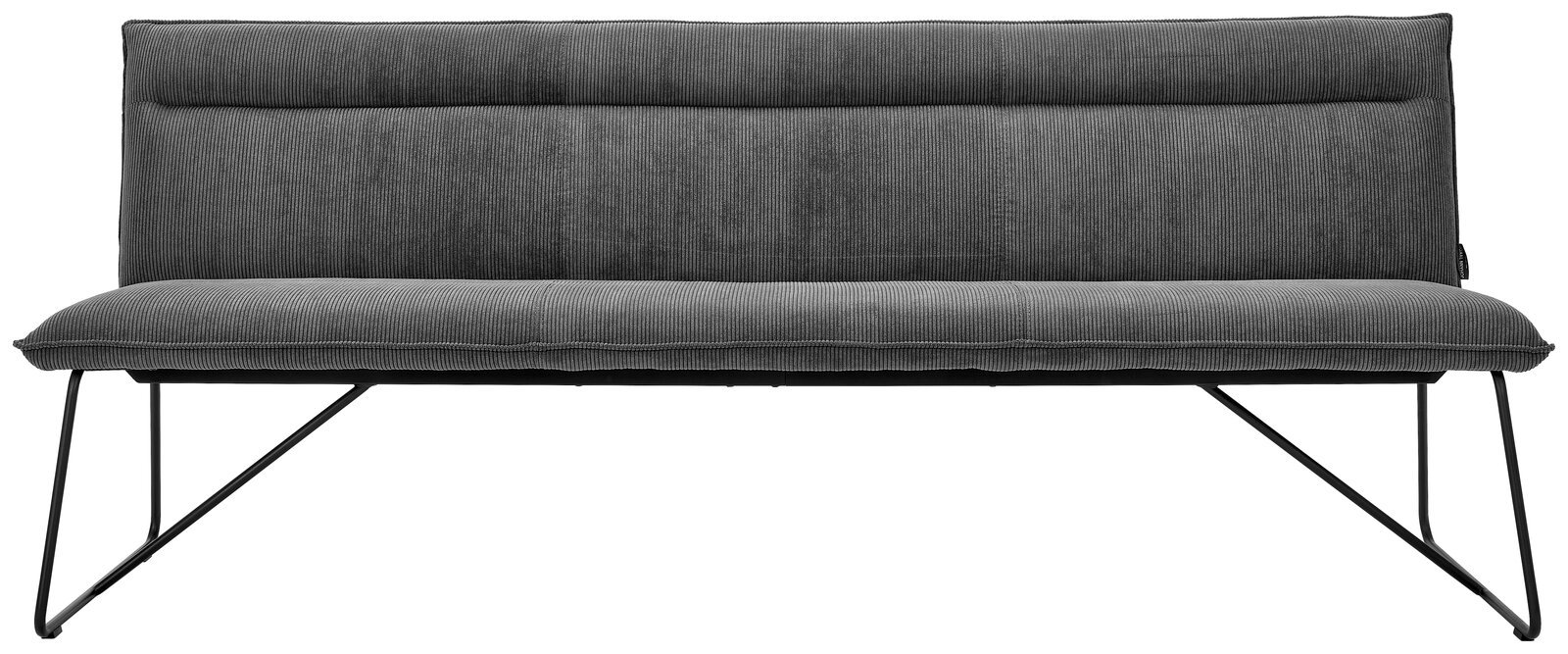 Graue Sitzbank mit Metallbeinen, Vorderansicht