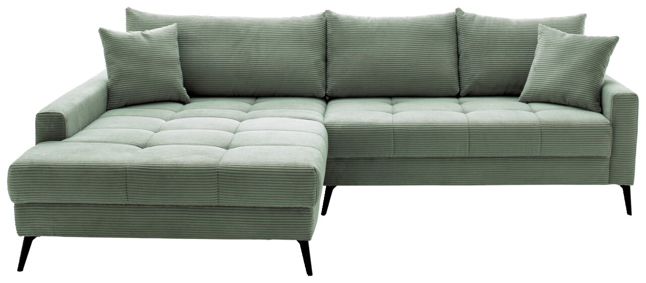 Grünes Ecksofa mit linker Ottomane, Vorderansicht