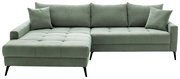 Grünes Ecksofa mit linker Ottomane, Vorderansicht