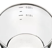 Bovenaanzicht van een roestvrijstalen botervlootje met een inhoud van 250 ml, met aan de binnenkant zichtbare maatverdeling.