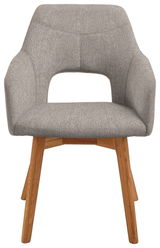 Moderner grauer Sessel mit Holzbeinen, Frontalansicht