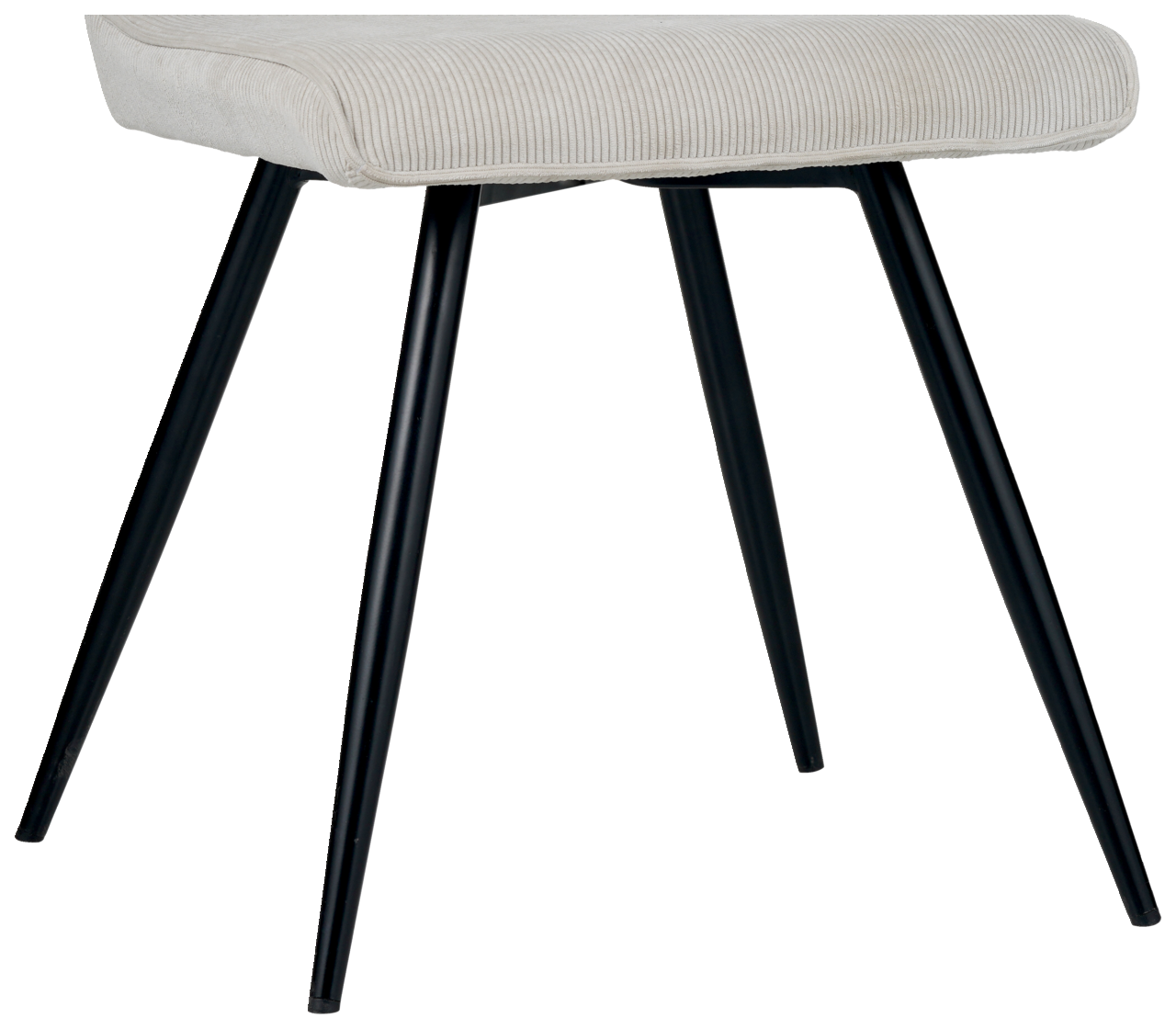 Moderner Hocker mit schwarzem Metallgestell und gepolsterter Sitzfläche in Seitenansicht