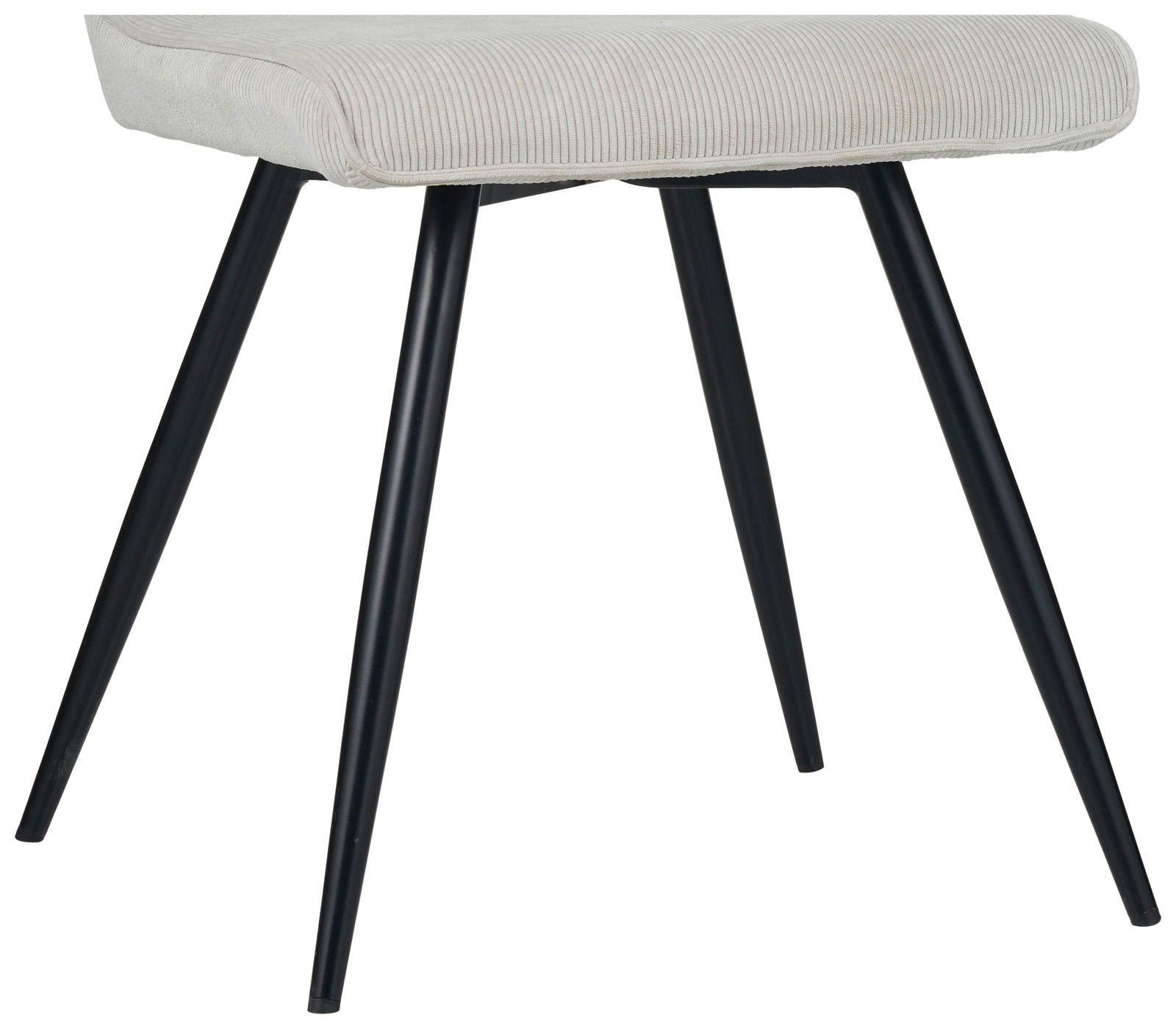 Moderner Hocker mit schwarzem Metallgestell und gepolsterter Sitzfläche in Seitenansicht