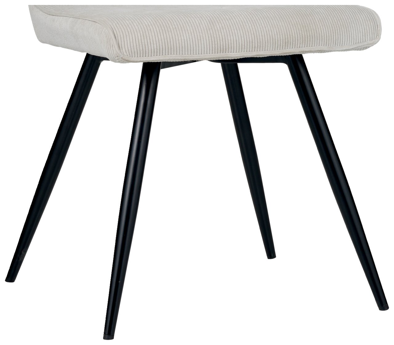 Moderner Hocker mit schwarzem Metallgestell und gepolsterter Sitzfläche in Seitenansicht