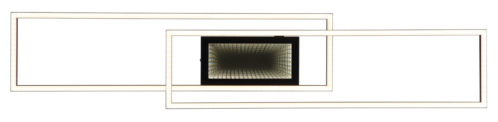 Moderne Deckenleuchte mit rechteckigem Design und perspektivischer Ansicht von oben.