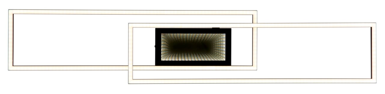 Moderne Deckenleuchte mit rechteckigem Design und perspektivischer Ansicht von oben.