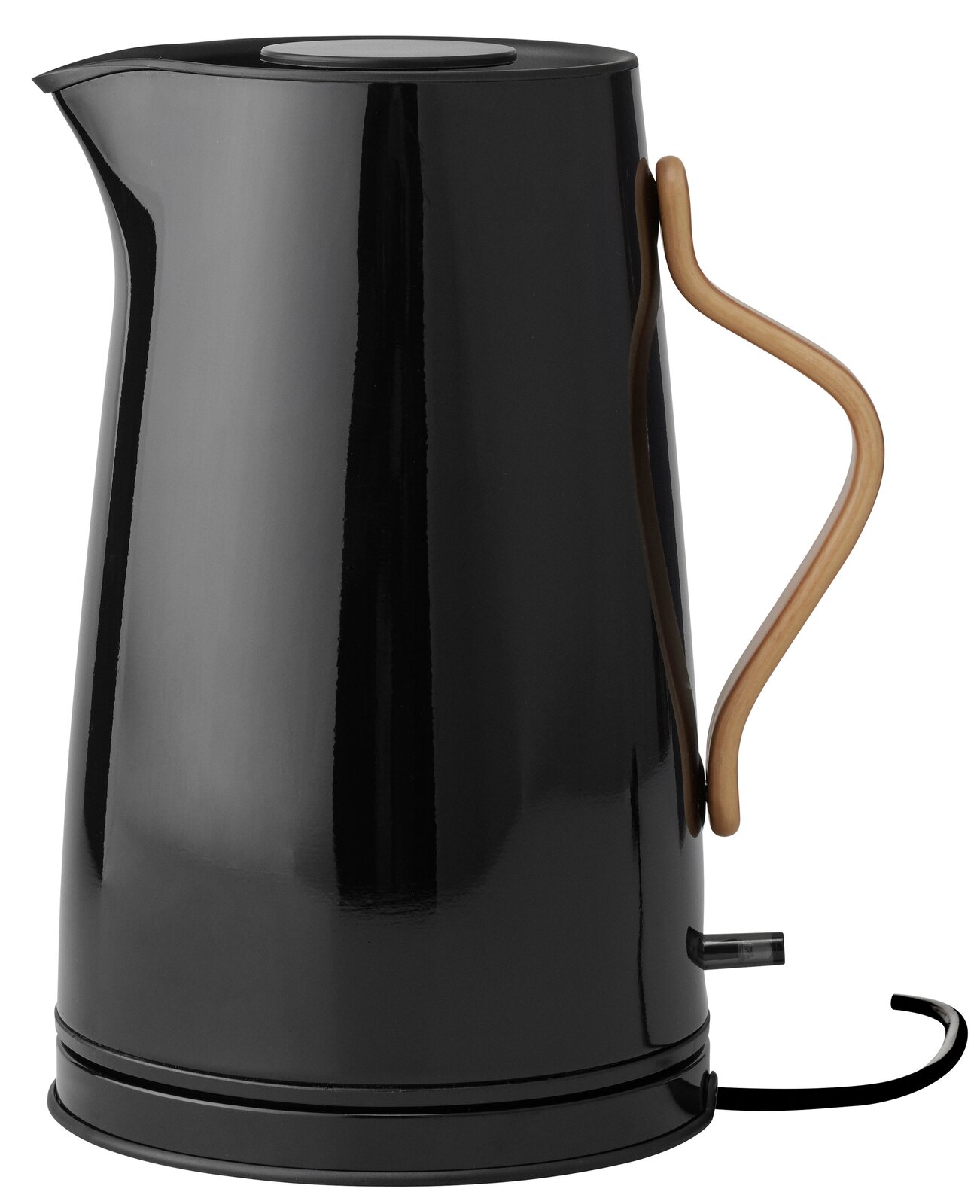 Stelton Wasserkocher EMMA Schwarzer Wasserkocher mit elegantem Holzgriff, seitliche Perspektive