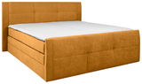 Boxspringbett 180 in senffarbener Polsterung, seitliche Perspektive