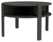 Ronde salontafel van donker materiaal met twee niveaus, zijaanzicht