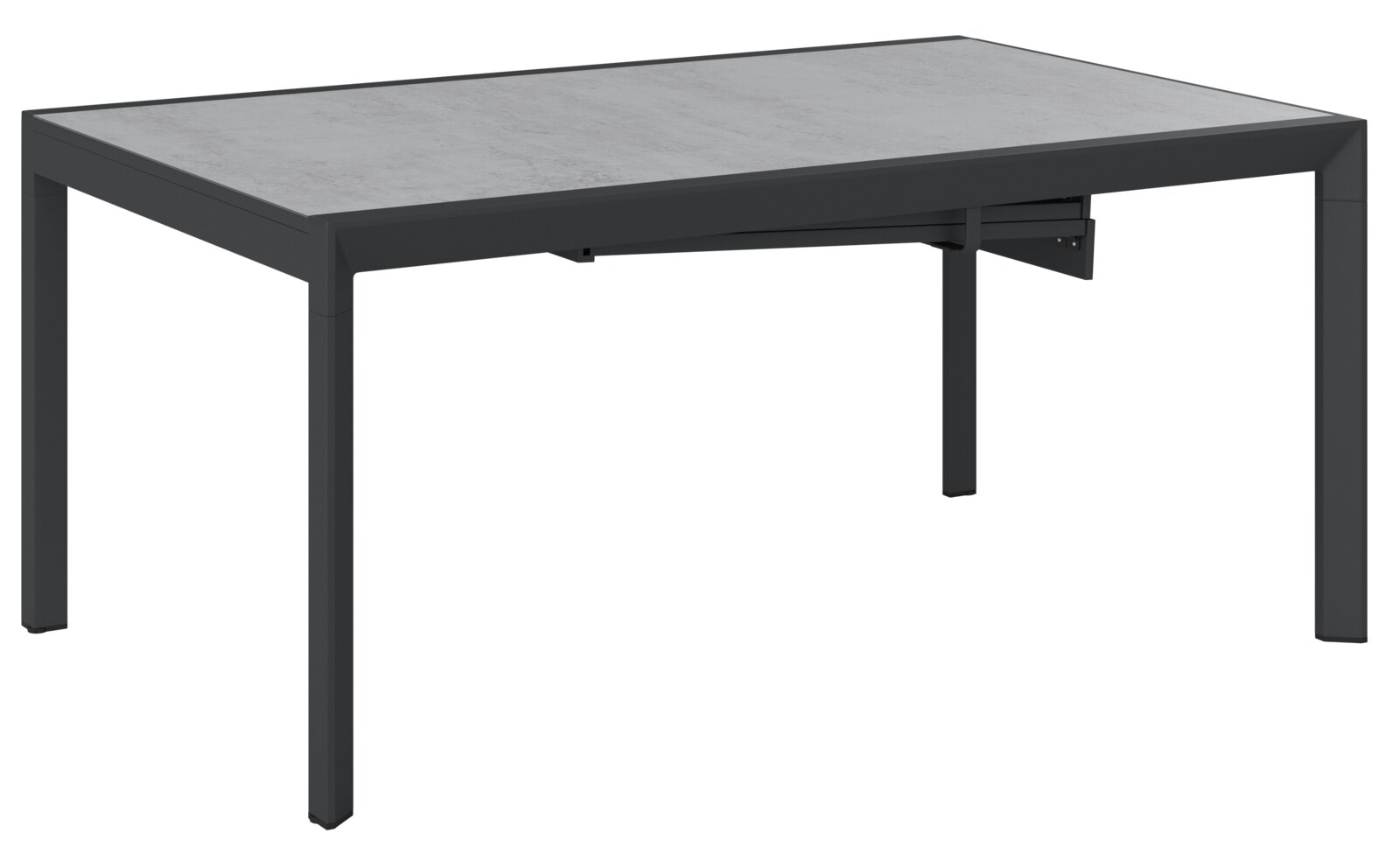 Dieter Knoll Gartentisch ABEL Moderner rechteckiger Gartentisch mit grauer Tischplatte und schwarzem Metallgestell, seitliche Perspektive