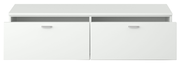 Weißes TV-Lowboard mit zwei Schubladen, Frontansicht