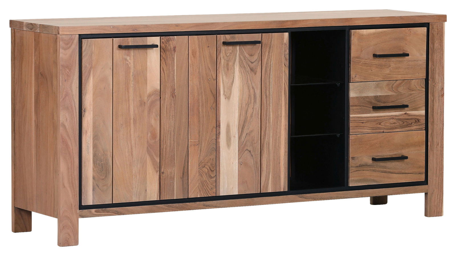 Landscape Sideboard AKAZIO Holz-Sideboard mit zwei Türen und drei Schubladen, seitliche Perspektive