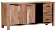 Holz-Sideboard mit zwei Türen und drei Schubladen, seitliche Perspektive