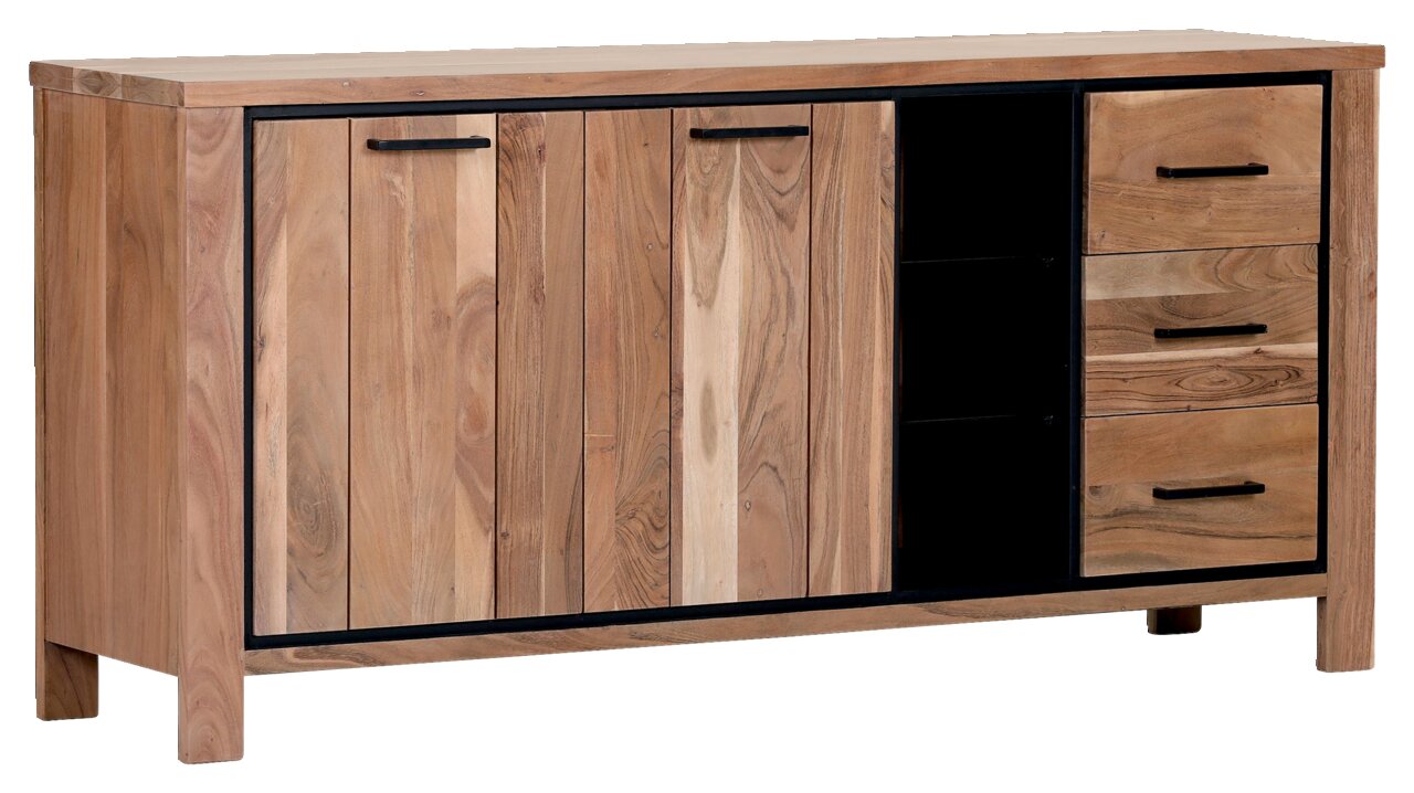 Landscape Sideboard AKAZIO Holz-Sideboard mit zwei Türen und drei Schubladen, seitliche Perspektive