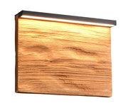 Moderne Wandleuchte aus Holz mit LED-Lichtleiste, seitliche Perspektive
