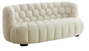 Beige Couch mit gepolstertem Design, seitliche Perspektive