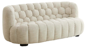 Beige Couch mit gepolstertem Design, seitliche Perspektive