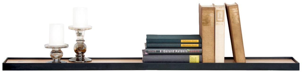 Wandboard 110cm mit zwei Kerzenhaltern und mehreren Büchern, seitliche Perspektive