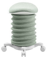 Frontalansicht eines modernen Aktiv-Sitzes mit wellenförmigem, gepolstertem Design und Rollen.