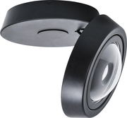 Schwarze LED-Deckenleuchte SOLO MOVIMENTO in seitlicher Perspektive mit modernem, rundem Design.