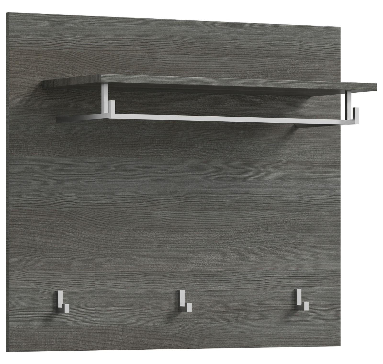 MID.YOU Garderobenpaneel SALSA Garderobenpaneel in dunkler Holzoptik mit drei Haken und einem Regalbrett, seitliche Perspektive