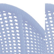 Detailansicht eines Armlehnstuhls mit geflochtenem Seilgeflecht in dunkler Farbe